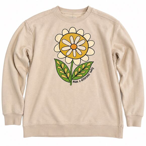 NATURAL LIFE Tops - Natural Life Daisy Flower Graphic Sweatshirt Womens S Beige Boho Retro Floral